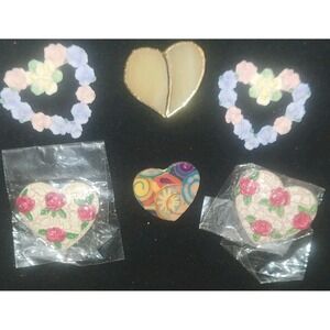 Vintage Heart Brooch/ Pin  Lot Mixed Materials And Styles